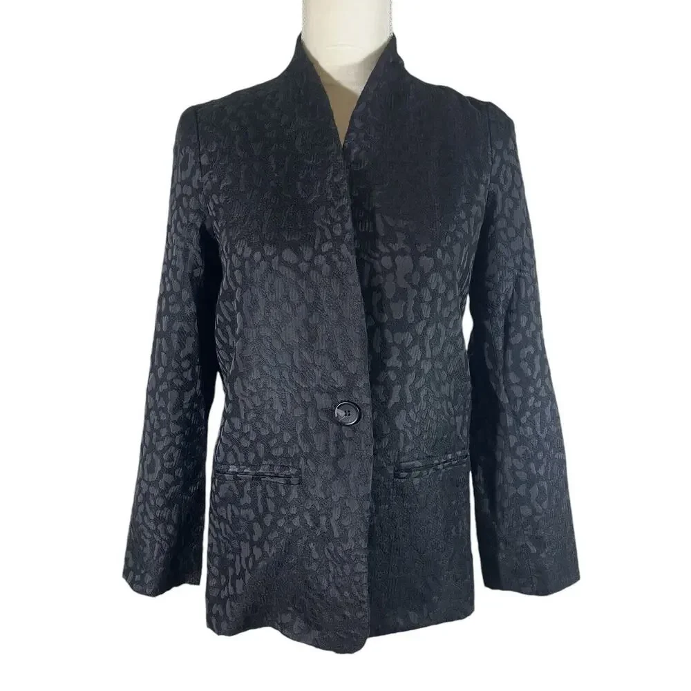 Suncoo Paris Manteau Edwin Black Leopard Print Blazer Jacket Size T0 (XS)